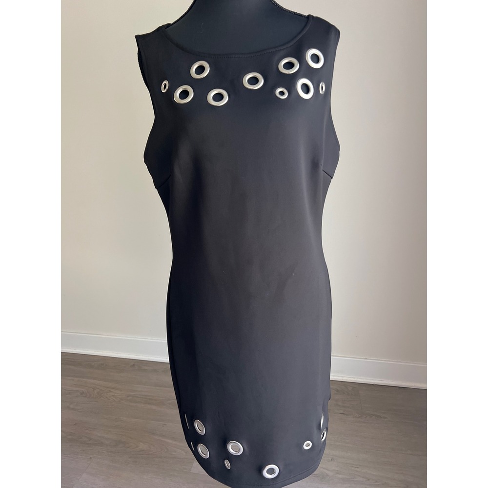 Venus Women's Black Sleeveless Grommet Accent Shift Dress Size Large Edgy